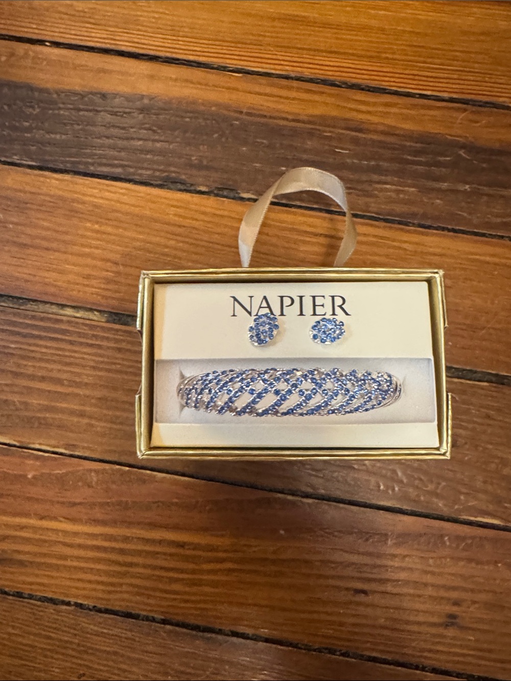 Napier Light Blue Crystal Bangle and Round Stud Earrings